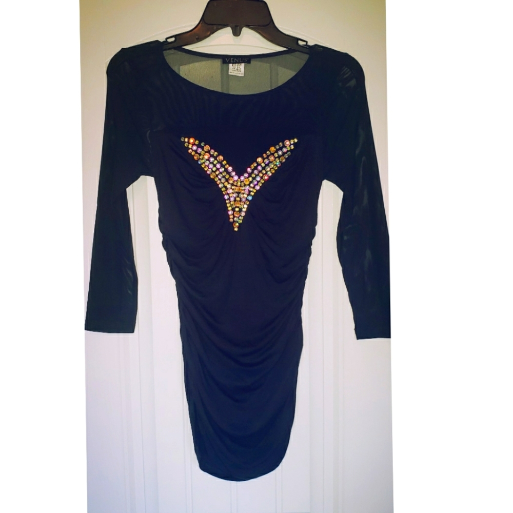 Venus special occasion rhinestone Navy blue top